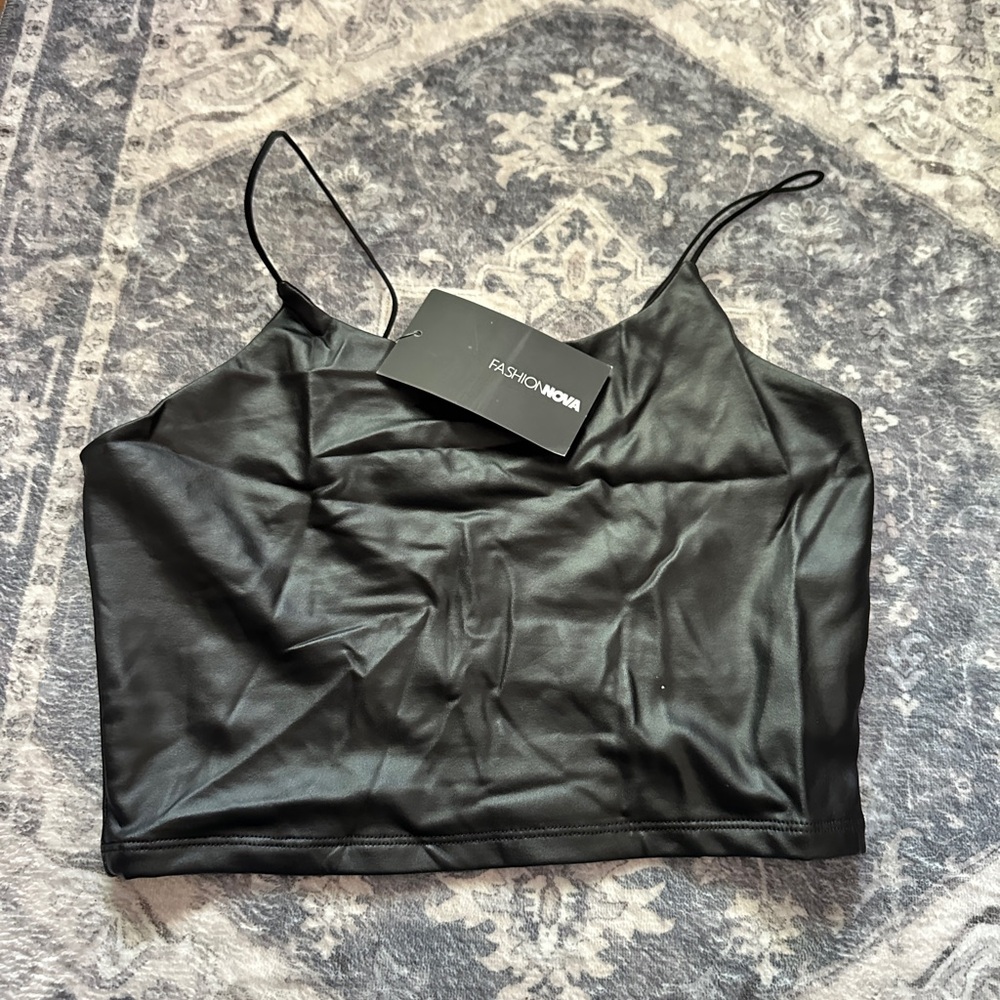 Fashion Nova Black faux leather Crop Top